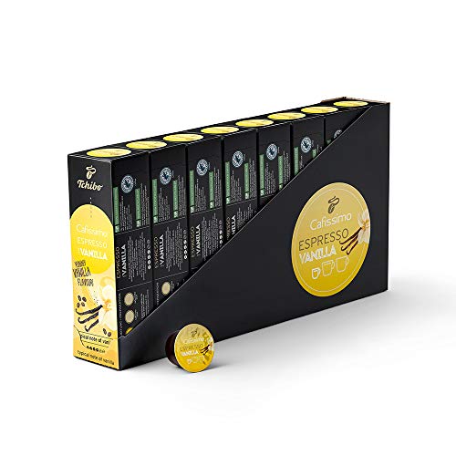 Tchibo Cafissimo Vorratsbox Espresso Vanilla Kaffeekapseln, 80 Stück – 8x 10 Kapseln (Espresso, aromatisch mit Vanillenote), nachhaltig & fair gehandelt, Flavoured Edition