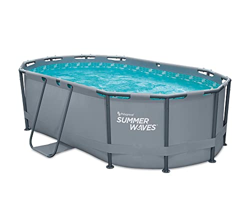 Summer Waves Pool Aufstellpool Active Frame oval 300 x 200 x 84 cm mit Skimmer Set - Schwimmbad Gartenpool - Grau mit Filterpumpe SFX33