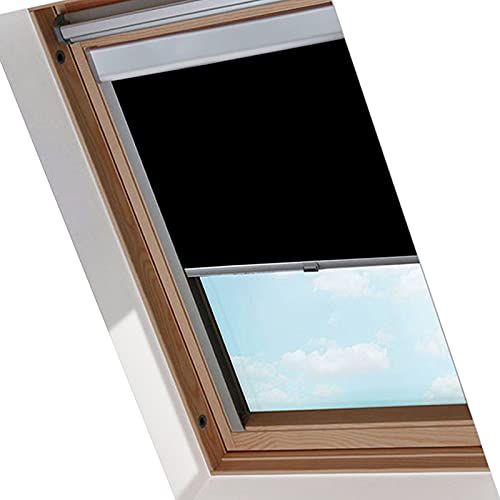 SWANEW Verdunkelungsrollo für VELUX Dachfenster Rollo, 100% Verdunkelung, Klemmrollo Mit Wärmeisolationsfunktion, F06 Schwarz (49.3x94.0cm)