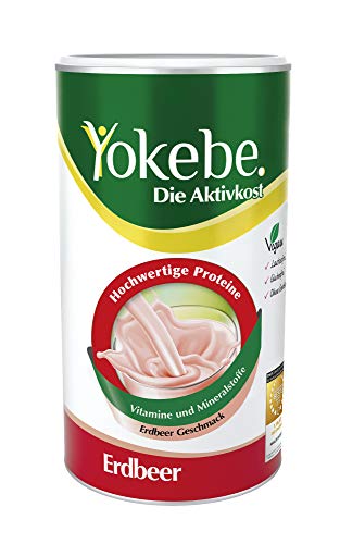Yokebe. Die Aktivkost - Erdbeer - Diätshake zur Gewichtsabnahme - glutenfrei, laktosefrei und vegan - Diät-Drink mit Proteinen - 500 g = 12 Portionen