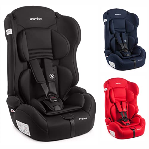 BABYLON Babysitz Auto Protect Autokindersitz Gruppe 1/2/3, Kindersitz 9-36 kg (1 bis 12 Jahren). Kindersitz mit Top Tether 5 Punkt Sicherheitsgurt. Autositz ECE R44/04 Schwarz