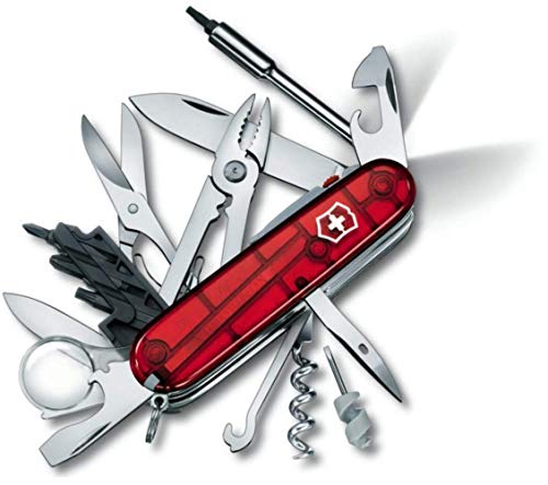 Victorinox, Taschenmesser, Cyber Tool Lite, 91 mm, rot transparent (34 Funktionen, Klinge, Korkenzieher, Mini-Schraubendreher 1.5 mm, Klinge)