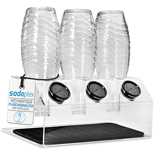 SODAPLEX® Flaschenhalter aus Acrylglas, kompatibel mit Sodastream Crystal, transparent, passt super zu Allen Crystal Flaschen, inkl. Silikon Abtropfmatte, Bottle Rack, Abtropfhalter, Abtropfständer