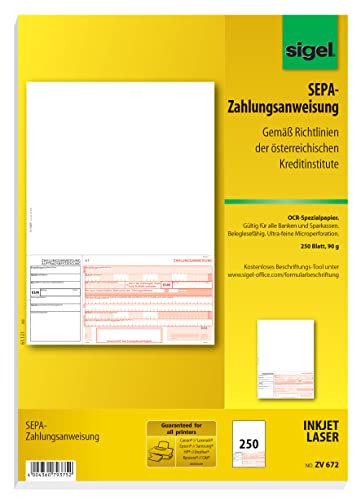 SIGEL ZV672 SEPA-Überweisungen Zahlungsanweisungen Österreich, A4, 250 Blatt, incl. free download Beschriftungsassistent