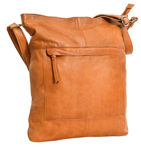 Gusti Ledertasche Damen - Maola Schultertasche Umhängetasche Handtasche Laptoptasche Vintage Reißverschluss Senfgelb Braun Leder