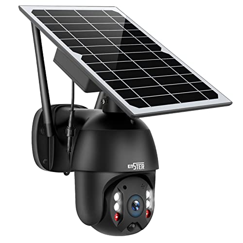 Überwachungskamera-Aussen-Akku-Solar, ENSTER 1080P IP WLAN Kamera Outdoor Kabellos mit Solarpanel, 15600mAH Batterie, 20m Vollfarbige Nachtsicht, PIR und Radar Bewegungsmelder,2-Wege-Audio,Wasserdicht