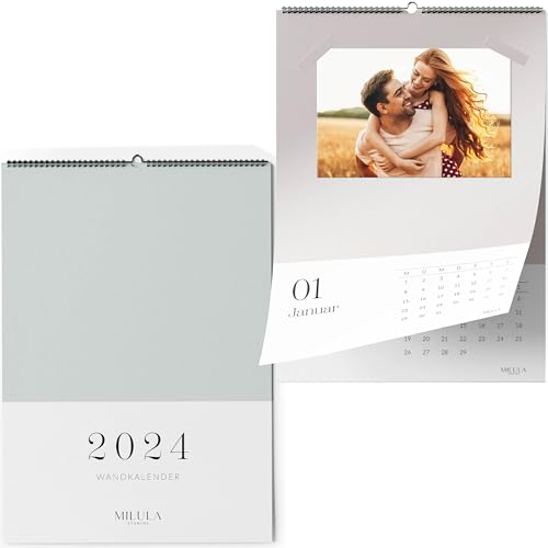 Fotokalender 2024 zum Selbstgestalten - Bastelkalender A4 Format - Wandkalender - DIY Kalender 2024 Januar bis Dezember mit Ferienübersicht - Ideal als Geschenk