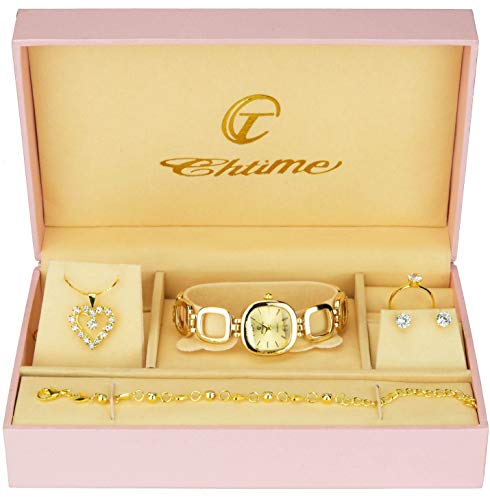 Geschenkset Damen Armbanduhr - Schmuck Set- Halskette-Ring- Ohrringe - Armband