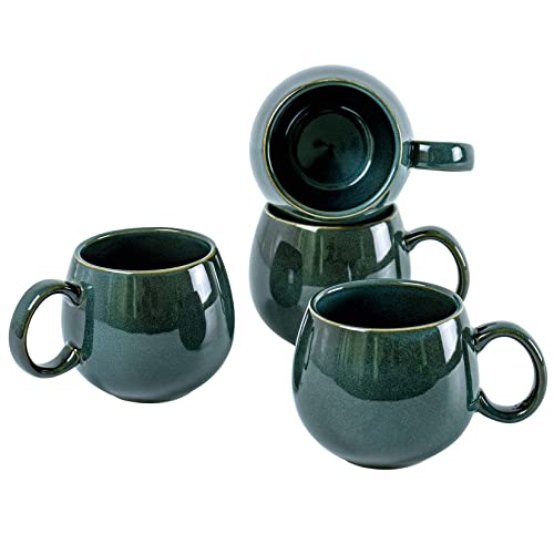 Kaffeetassen Set Modern, Tassen aus Porzellan, Grün Porzellantassen 530 ml, Geschirr Tasse Becher für Tee Kaffee Milch, Service Geschirrset für 4 Personen - Bechersets 4er