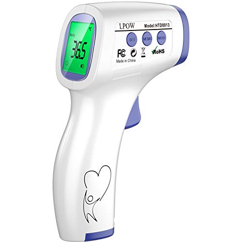 LPOW Fieberthermometer Kontaktlos, Digitales Infrarot thermometer, Stirnthermometer für Babys und Erwachsene mit Alarm bei hoher Temperatur und sofortiger genauer Messwerte