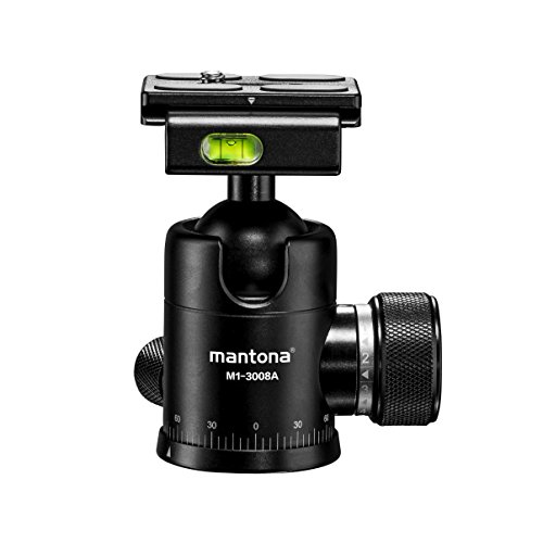 Mantona Onyx 8 Kugelkopf (M1-3008A) Arca-Swiss kompatible Schnellwechselplatte 50 mm, professionelle Verarbeitung für DSLR, spiegellose Kamera, Systemkamera, Digitalkamera, Camcorder schwarz