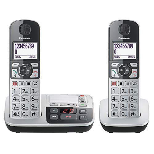 Panasonic KX-TGE522GS DECT Seniorentelefon mit Notruf (Großtastentelefon mit Anrufbeantworter, schnurlos, Telefon DUO) silber-schwarz
