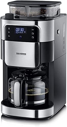 SEVERIN KA 4813 Filterkaffeemaschine mit Edelstahl-Mahlwerk, feinste Mahlung und individuell auswählbarer Mahlgrad, 1000 W, für bis zu 10 Tassen / ca. 1 ,25 l