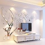 Kunst 3D Spiegel Blume Wandaufkleber DIY Home Wandtattoo Dekoration Sofa TV Wand Abnehmbare Wandaufkleber (Silber links)