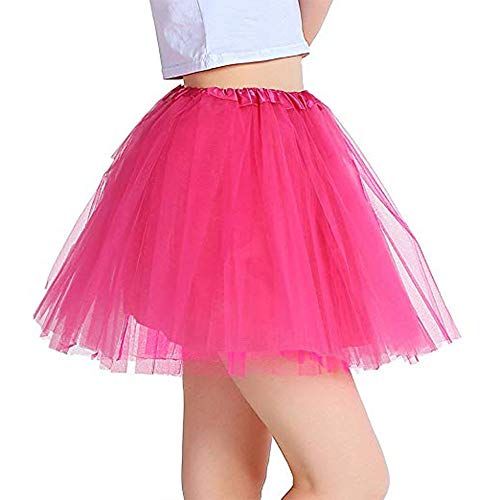 Tutu Damen Rock Tüllrock Kurz Ballet 3 Layers,Petticoat Kostüm für Frauen Mädchen Für Kostümfest-Junggesellinnenabschied(Rose Rot)