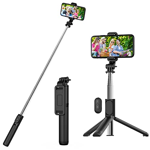 Selfie Stick Stativ, Erweiterbar 101cm Selfie-Stange mit Kabelloser Fernbedienung Tragbar Monopod Handyhalter Kompatibel mit iPhone 13/12/11 Pro/XS Max/XS/X/8/7, Samsung Huawei Smartphones