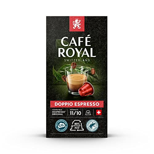 Café Royal Doppio Espresso 100 Kapseln für Nespresso Kaffee Maschine - 11/10 Intensität - UTZ-zertifiziert Kaffeekapseln aus Aluminium