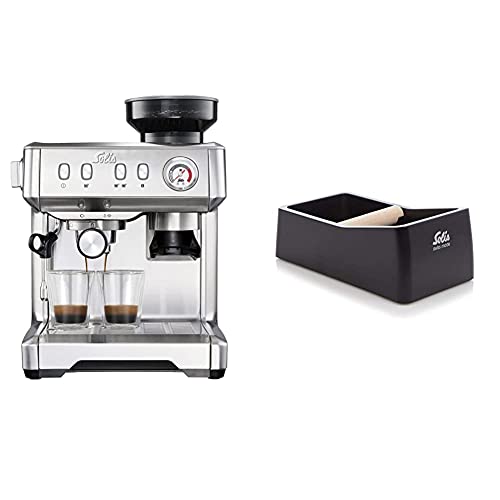 Solis Grind & Infuse Compact 1018 - Kaffeemaschine mit Mahlwerk und Milchaufschäumer - Grau & Ausklopfschale für Kaffeesatz, Zubehör für Siebträgermaschinen, 8 x 11,5 x 22,schwarz