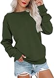 VIGVAN Damen Sweatshirt Pullover Elegant Basic Langarmshirt Rundhals Baumwolle Pulli Herbst Winter Casual Oberteile Langarm Tops (Armeegrün, S)