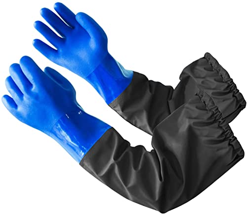 Gummihandschuhe Lang, Eiito PVC Langärmlige Handschuhe Wasserdicht, Teichhandschuhe, 68cm