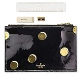 Kate Spade New York Black/Gold Pencil Pouch, Leatherette Travel Zipper Pouch/Clutch, Scatter Dot