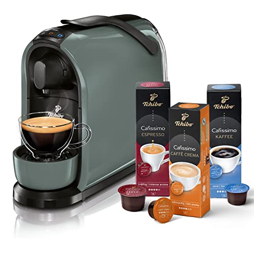 Tchibo Cafissimo Pure Kaffeemaschine Kapselmaschine inkl. 30 Kapseln für Caffè Crema, Espresso und Kaffee, Arctic Green, für Zuhause, Reisen, Camping, Büro