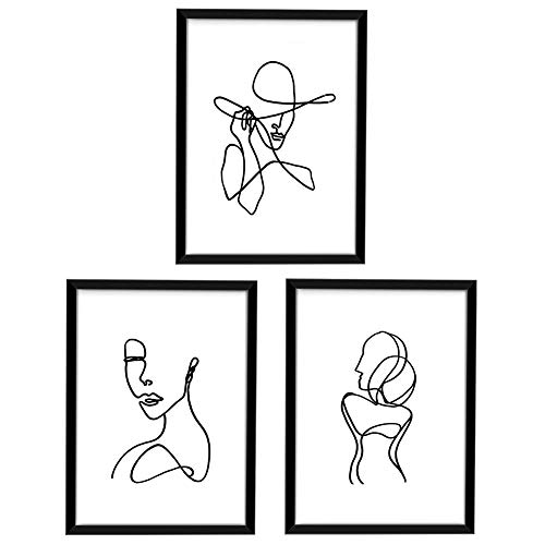 ArtbyHannah 3er Moderne Wandbilder Poster Set mit Schwarzer Rahmen 27,9x35,6cm minimalistische abstrakte Frauenkörperformlinie Kunstdruck Bild Bilders, Wanddeko für Wohnzimmer Badezimmer Schlafzimmer