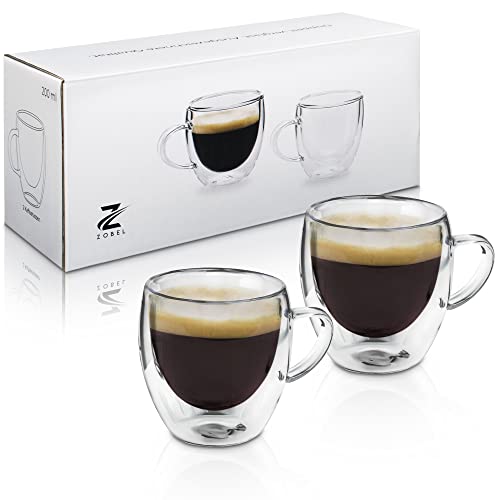 Zobel Kaffeetassen 200ml | 2er Set Kaffeegläser aus hochwertigem Borosilikat-Glas | Doppelwandig und spülmaschinenfest | Cappuccino Tassen