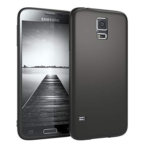 EAZY CASE Handyhülle Silikon mit Kameraschutz kompatibel mit Samsung Galaxy S5 in schwarz matt, Ultra dünn, Slimcover, Silikonhülle, Hülle, Softcase, Backcover