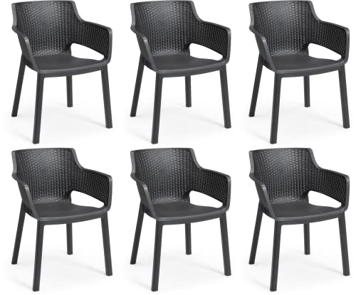 'Allibert by Keter' Gartenstuhl Eva, 6 Stühle im Set, graphit, Kunststoff, Stuhl stapelbar, platzsparend