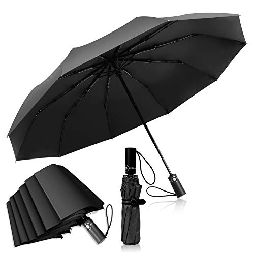 Adoric Regenschirm Sturmfest bis 140 km/h Taschenschirm automatischer Schirm Umbrella schnelltrockend Golfschirm mit Trockenbeutel Schützt vor Regen und Sonne,schwarz,33 * 6 * 6 cm
