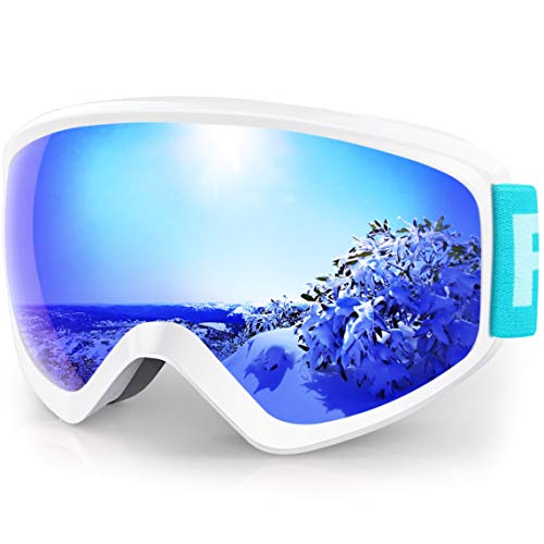 findway K3 Skibrille Snowboardbrille Kinder - Ski Snowboard Brille Brillenträger Schneebrille Verspiegelt für Kinder Jungen und Mädchen 3 4 5 6 7 8 9 10 11 12 Jahre OTG Anti-UV Anti-Fog (Blau)