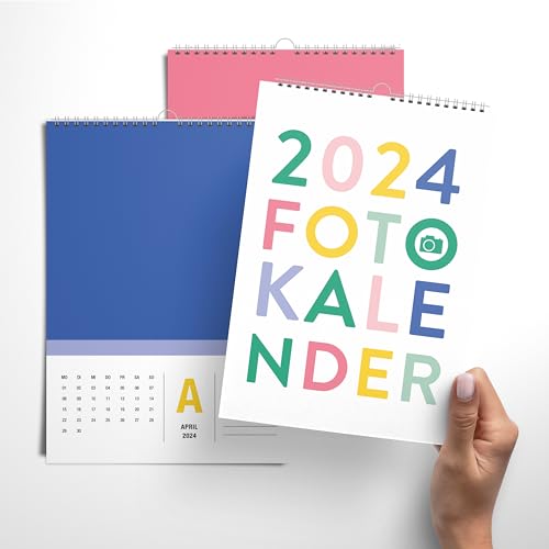 heaven+paper Bastelkalender 2024 A4 zum selber gestalten für Kinder und Erwachsene - farbenfroher bunter Jahreskalender für Fotos als personalisierte Weihnachtsgeschenke