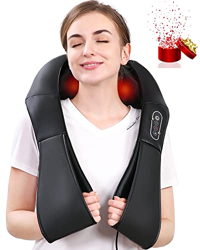 Nackenmassagegerät Elektrisches Massagegerät mit Wärmefunktion Schulter Rücken Shiatsu 3D-Rotation Massage Einstellbaren Geschwindigkeiten und verlängere Schultergriffe für Haus Büro Auto