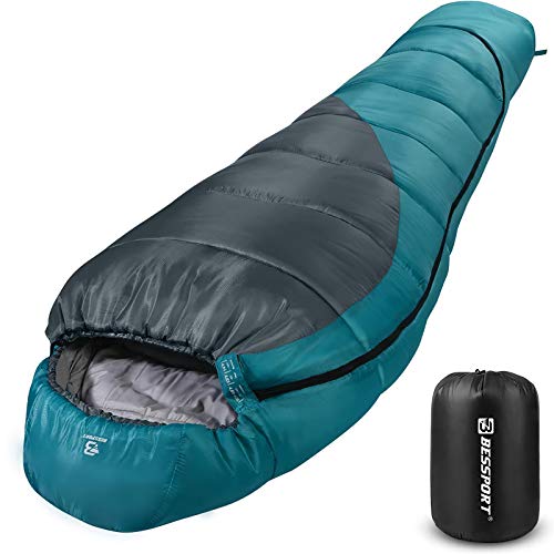 Bessport Camping Schlafsack Outdoor Mumienschlafsack für Camping und Bergsteigen mit Ultraleichter und Ultrakompakter 100% Sprüh Gebundene Baumwolle 250g/m² Füllung