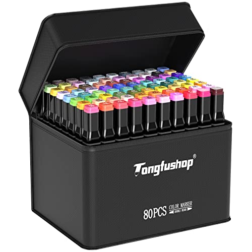 Tongfushop 80 Farben Marker Set, Alkohol marker, Permanent Marker, Wasserfester, Schnell Trocknender Filzstift mit Basis und Tragetasche Zum Zeichnen von Skizzen und Comics
