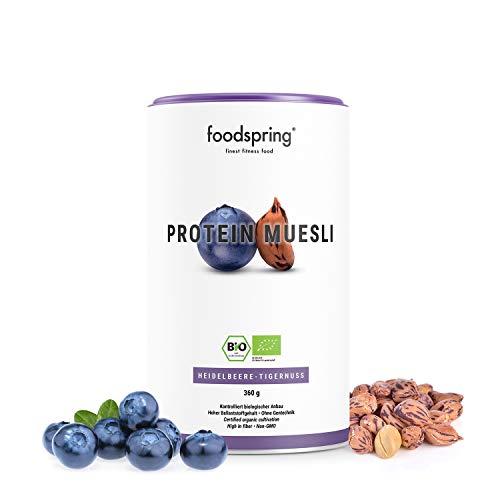 foodspring Bio Protein Müsli, Heidelbeere-Tigernuss, 360g, 3x mehr Protein als normales Müsli, Garantiert vegan & laktosefrei