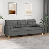 SECOLI Sofa 3 sitzer 3 sitzer Sofa 3er Couch mit Zierkissen Lounge Couch Sofa Couch für Wohnzimmer/Schlafzimmer/Büro/Wohnung-3-Sitzer:180cm-Dunkelgrau-Stoff