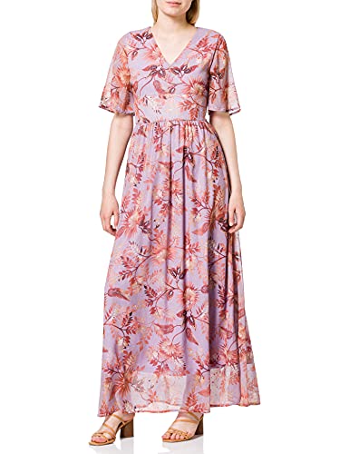 VERO MODA Damen VMNABILA SS Long Flower Dress EID Kleid, Mehrfarbig (Viola AOP: Flowers), Small (Herstellergröße: S)