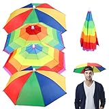 JSMTKJ 4 Stück Regenbogen Regenschirm Hüte, Faltbarer Regenschirmhut Sonnenschutz für Dekoration Kostüm Golf Radfahren Angeln Strand Gartenarbeit