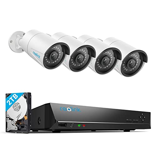 Reolink 5MP Überwachungskamera Aussen Set, Videoüberwachung mit 8CH 2TB HDD NVR und 4X 5MP PoE IP Outdoor Kamera, mit Personen-/Fahrzeugerkennung für 24/7 Überwachung, IR-Nachtsicht, RLK8-410B4-5MP