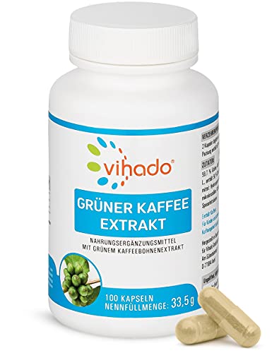 Vihado Grüner Kaffee Extrakt – hochdosiert mit 50 % Chlorogensäure – natürliches veganes Nahrungsergänzungsmittel – Grüne Kaffeebohnen ohne künstliche Zusätze – 100 Kapseln