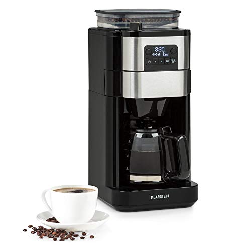 Klarstein Aromatica Taste 6 Kaffeemaschine, integriertes Mahlwerk, 70 g Bohnenbehälter, 2 / 4 / 6 Tassen, 680 Watt, 750 ml Glaskanne, Kaffeestärke: mild / stark, Kegelmahlwerk, schwarz