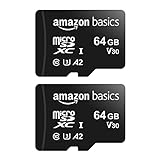 Amazon Basics - MicroSDXC, 64 GB, mit SD-Adapter,Schwarz, A2, U3, lesegeschwindigkeit von bis zu 100 Mbit/s, 2 Stück