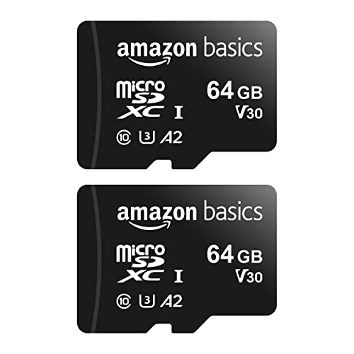 Amazon Basics - MicroSDXC, 64 GB, mit SD-Adapter,Schwarz, A2, U3, lesegeschwindigkeit von bis zu 100 Mbit/s, 2 Stück