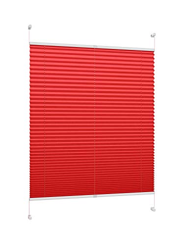 DecoProfi PLISSEE rot, verspannt, Breite 75cm x 130cm (max. Gesamthöhe Fensterflügel), mit Klemmträger/Klemmfix/ohne Bohren