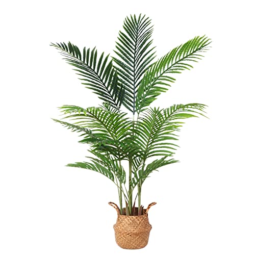Ferrgoal Kunstpflanze Areca Palme mit Seegras Korb 140cm Plastik Künstliche Pflanzen Groß im Topf Deko Badezimmer Wohnzimmer Schlafzimmer Balkon(1 Stück)