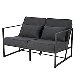 Mingone 2 Sitzer Sofa Dunkelgrau Klein Couch Gepolsterter Sofa mit Leinen Retro mit Armlehnen Metall für Wohnzimmer Empfang Café, 114 x 72 x 72cm