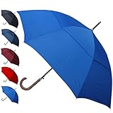 COLLAR AND CUFFS LONDON - WINDPROOF 134 cm Bogen - Holzgriff - SEHR STARK - Verstärkt mit Fiberglas - StormDefender City - Ventilationsbezug - Automatik Stockschirm - Regenschirm - Azurblau - Blau