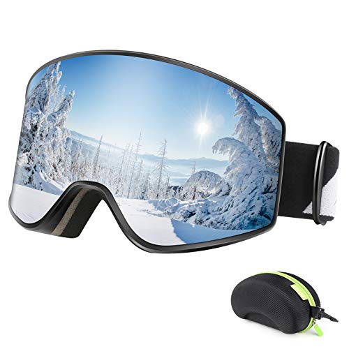 BFULL Skibrille, Anti-Fog UV400 Schutz OTG Schneebrille mit Verriegelungsknopf, Wechselobjektive Real REVO Objektiv, Helmkompatibler Snowboardbrille für Brillenträger Herren Damen Jugend